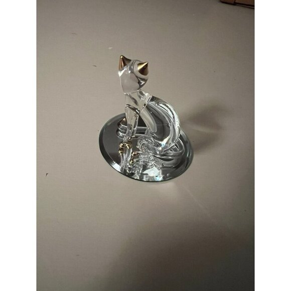 Vintage Glass Baron | Glass Cat Figurine with Gold Accents on Mirror - Picture 6 of 6